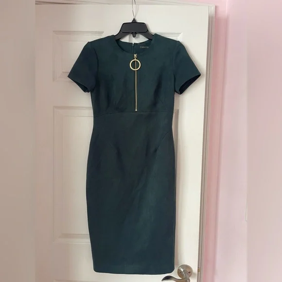 Calvin Klein Dresses Calvin Klein Emerald Green Faux Suede Dress Size 4 Poshmark